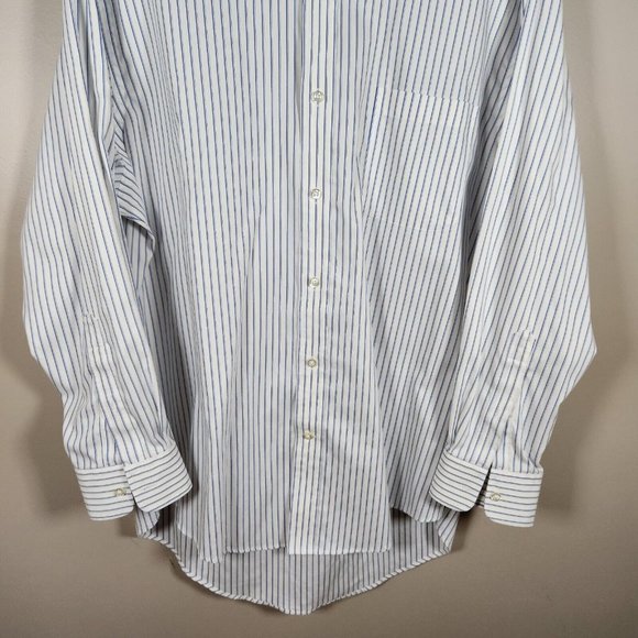 Lands' End Shirt Mens 16.5 32 Blue Striped Button Down No Iron Nautical Gorpcore - Picture 3 of 11